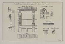 216342 Afbeelding van diverse ornamenten en profielen van de voorgevel van het huis Voorstraat 14 (De Koning van ...